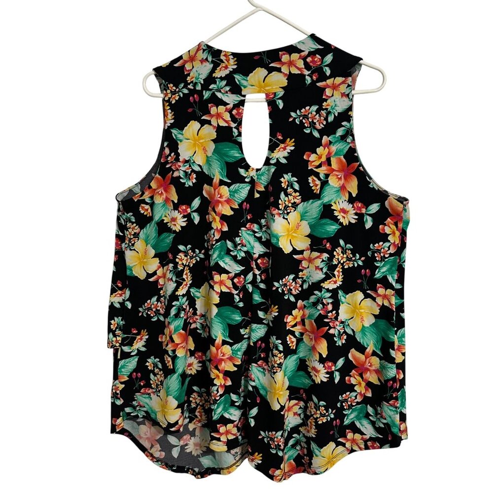 Rafaella Womens Dark Floral Keyhole Back Asymmetric Hem Top 1X Dark Fairy Whimsy - Picture 3 of 8